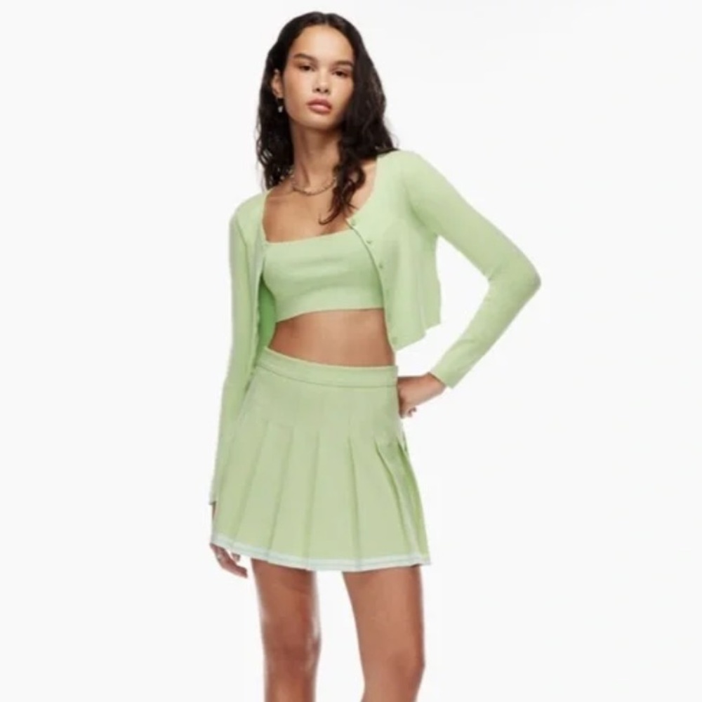 Aritzia Sunday Best Olive Micro Pleated Skirt in green